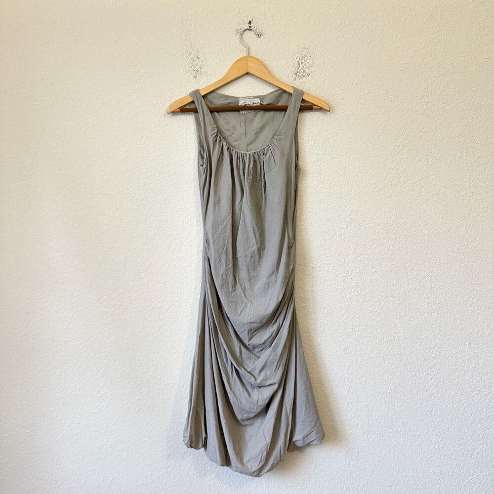 GARY GRAHAM Midi Dress Gray Sleeveless Sheath Ruched Draped Spring 2008